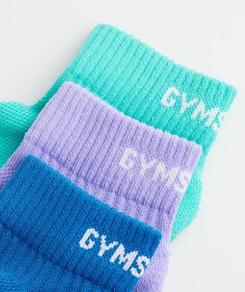 Accessories Gymshark Jacquard Quarter 3Pk Socks Light Turquoise Blue / Purple / Blue | NZ_2767DFM