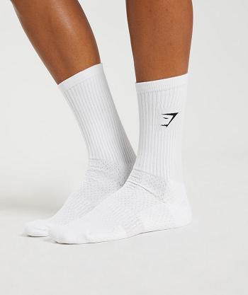 Accessories Gymshark Premium Sharkhead Crew Single Socks White | NZ_2775XYU