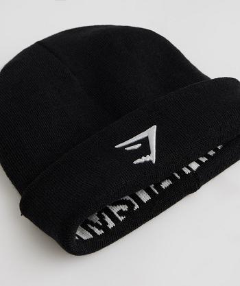 Accessories Gymshark Reversable Jacquard Beanie Hats Black / White | NZ_2833OKI