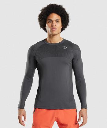 Men's Gymshark Apex Seamless Long Sleeve Black Grey / Black | NZ_3351AHK
