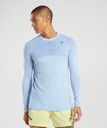 Men's Gymshark Apex Seamless Long Sleeve Beige Blue / Blue | NZ_3383JPQ