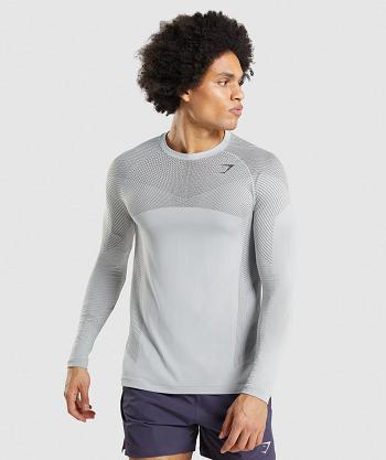 Men's Gymshark Apex Seamless Long Sleeve Light Grey / Black Grey | NZ_3390BEX