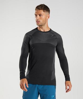 Men's Gymshark Apex Seamless Long Sleeve Black / Grey | NZ_3395EBC