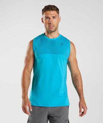 Men's Gymshark Apex Seamless Tanks Dark Grey Blue / Blue | NZ_3036NWY