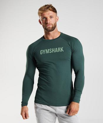 Men's Gymshark Apollo Long Sleeve Obsidian Green | NZ_3381GSO