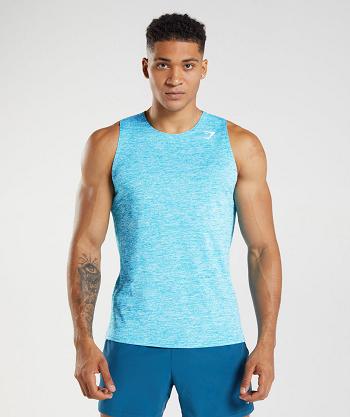 Men's Gymshark Arrival Slim Marl Tanks Dark Grey Blue / White | NZ_3075LIS