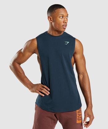 Men's Gymshark Bold Drop Arm Tanks Navy | NZ_3054HAP