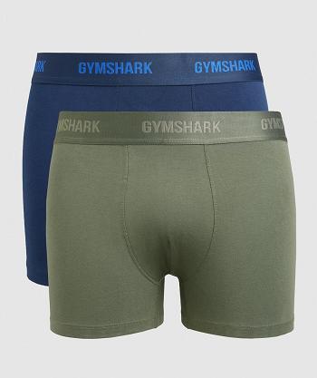 Men's Gymshark Boxers 2pk Boxer Olive / Navy | NZ_2978AHK