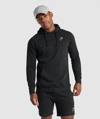 Men's Gymshark Crest Hoodie Black | NZ_3477FDN