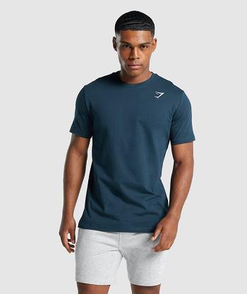Men's Gymshark Crest T Shirts Navy | NZ_3287KOR