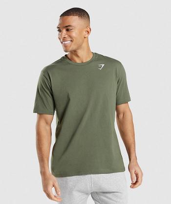 Men's Gymshark Crest T Shirts Olive | NZ_3288LIS