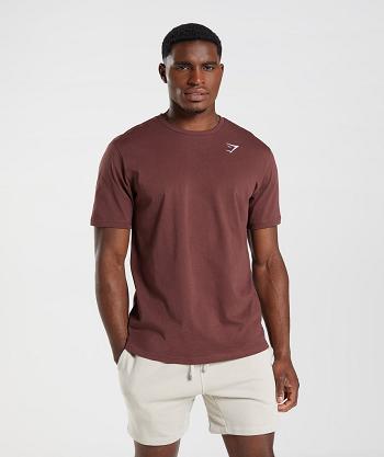 Men's Gymshark Crest T Shirts Pink Brown | NZ_3286JPQ