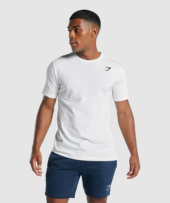 Men's Gymshark Crest T Shirts White | NZ_3274VRW