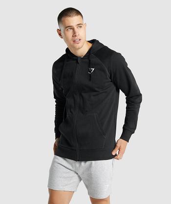 Men's Gymshark Crest Zip Up Hoodie Black | NZ_3490ZUT