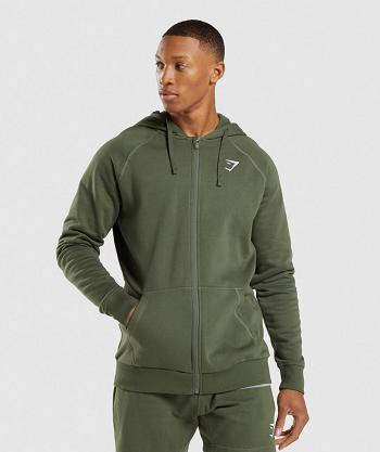 Men's Gymshark Crest Zip Up Hoodie Olive | NZ_3492CTV
