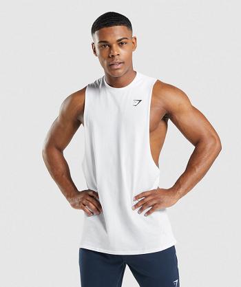 Men's Gymshark Critical 2.0 Drop Arm Tanks White | NZ_2994QMA