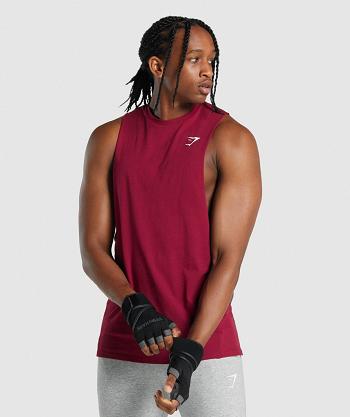 Men's Gymshark Critical 2.0 Drop Arm Tanks Burgundy | NZ_3053GSO