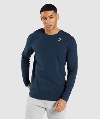 Men's Gymshark Essential Long Sleeve Navy | NZ_3380FDN