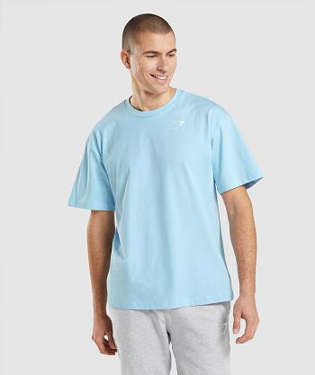 Men's Gymshark Essential Oversized T Shirts Beige Blue | NZ_3200ZUT