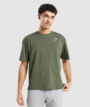 Men's Gymshark Essential Oversized T Shirts Olive | NZ_3241JPQ