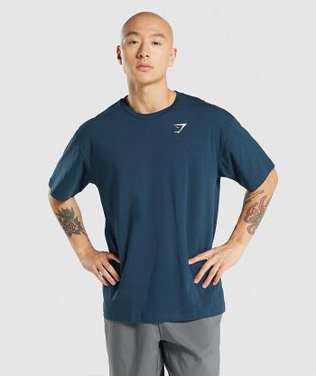 Men's Gymshark Essential Oversized T Shirts Navy | NZ_3256YXF