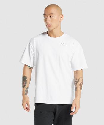 Men's Gymshark Essential Oversized T Shirts White | NZ_3273CTV