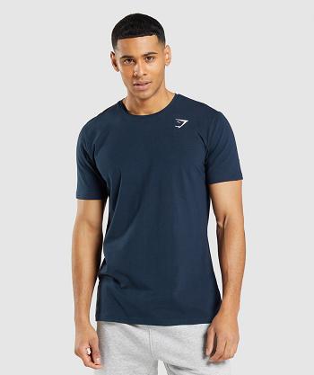 Men's Gymshark Essential T Shirts Navy | NZ_3179MQZ