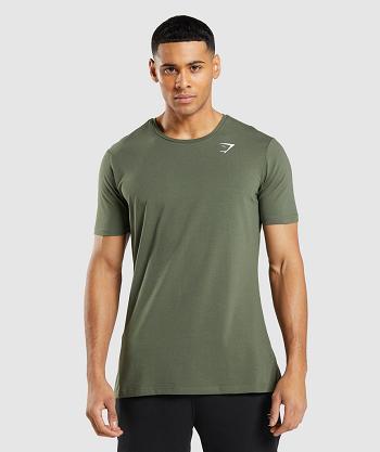 Men's Gymshark Essential T Shirts Olive | NZ_3142GSO