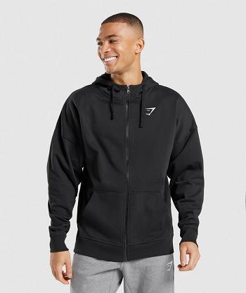 Men's Gymshark Essential Zip Up Hoodie Black | NZ_3458DFM