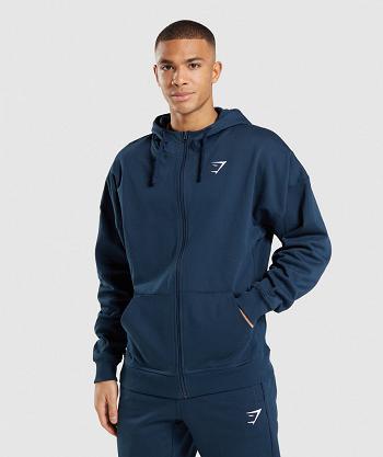 Men's Gymshark Essential Zip Up Hoodie Navy | NZ_3488KOR
