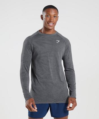 Men's Gymshark Geo Seamless Long Sleeve Grey / Black | NZ_3364BEX