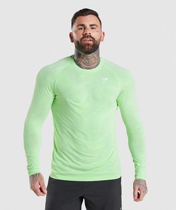 Men's Gymshark Geo Seamless Long Sleeve Green / White | NZ_3368WNB