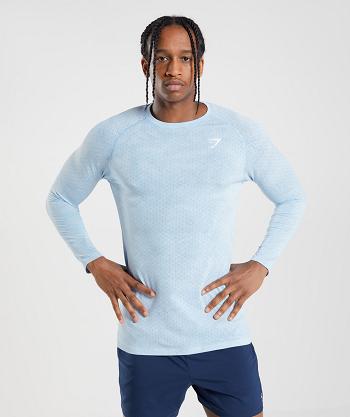 Men's Gymshark Geo Seamless Long Sleeve White / Blue | NZ_3375OKI