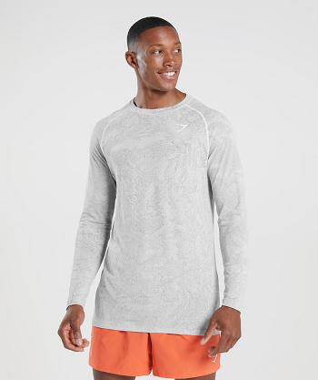 Men's Gymshark Geo Seamless Long Sleeve White / Light Grey | NZ_3426GSO