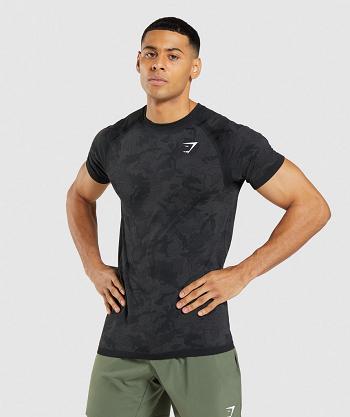 Men's Gymshark Geo Seamless T Shirts Black / Grey | NZ_3278QMA