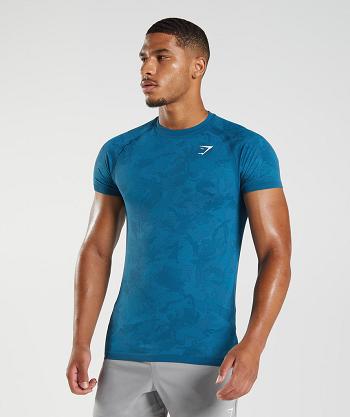 Men's Gymshark Geo Seamless T Shirts Blue / Dark Grey Blue | NZ_3230YXF