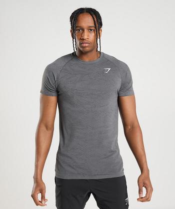 Men's Gymshark Geo Seamless T Shirts Grey / Black | NZ_3145KOR