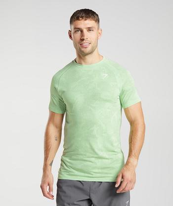 Men's Gymshark Geo Seamless T Shirts Green / Green | NZ_3235AHK