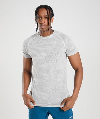 Men's Gymshark Geo Seamless T Shirts White / Light Grey | NZ_3152NWY