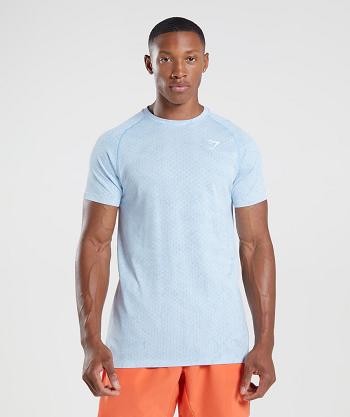 Men's Gymshark Geo Seamless T Shirts White / Blue | NZ_3161ILH