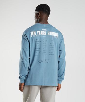 Men's Gymshark Gs10 Year Oversized Long Sleeve Blue | NZ_3407FDN