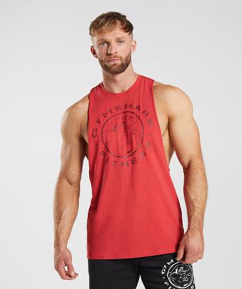 Men's Gymshark Legacy Drop Arm Tanks Red | NZ_3013WNB
