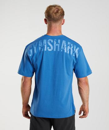 Men's Gymshark Power T Shirts Blue | NZ_3293BEX