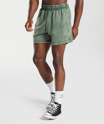 Men's Gymshark Power Washed 5" Shorts Green | NZ_3675CTV