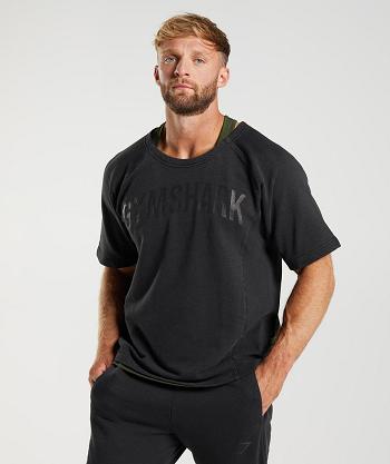 Men's Gymshark Power Washed Rag Top T Shirts Black | NZ_3090ILH