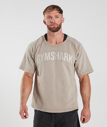 Men's Gymshark Power Washed Rag Top T Shirts Brown | NZ_3092PJJ