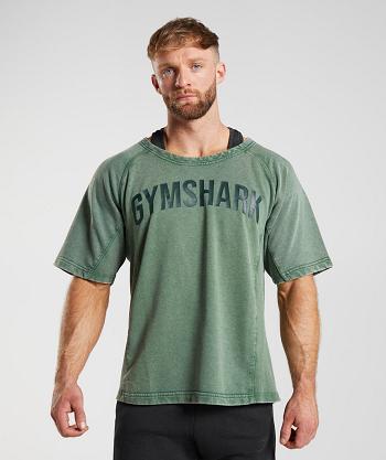 Men's Gymshark Power Washed Rag Top T Shirts Green | NZ_3093AHK