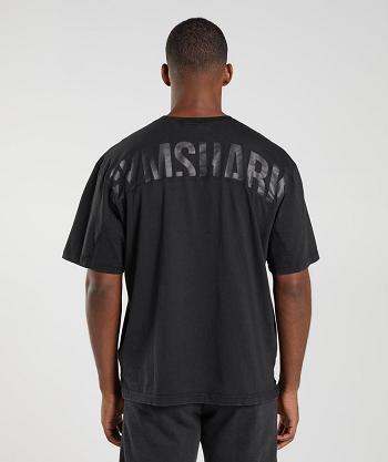 Men's Gymshark Power Washed T Shirts Black | NZ_3295MQZ