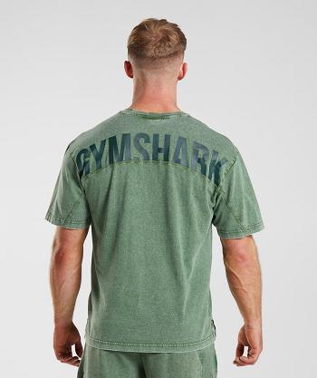 Men's Gymshark Power Washed T Shirts Green | NZ_3299RVD