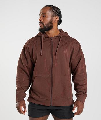 Men's Gymshark Power Zip Hoodie Pink Brown | NZ_3443NWY